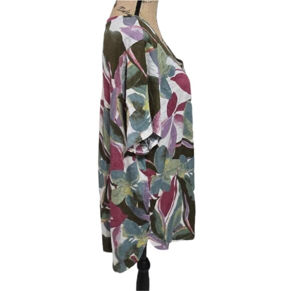 Tahari 100% Linen Floral Tropical Long Tee Shirt Plus‎ Size 2X New - Picture 3 of 7